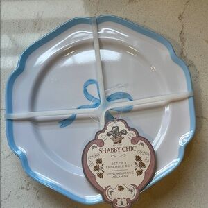 Shabby Chic Melamine Plates with Blue Trim